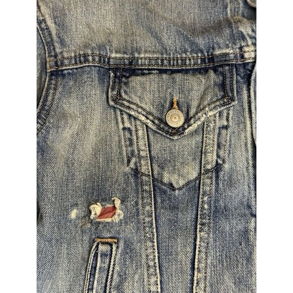 POLO RALPH LAUREN Denim Jacket Stars Patches Distressed Destroyed Equestrian XS - Picture 13 of 15